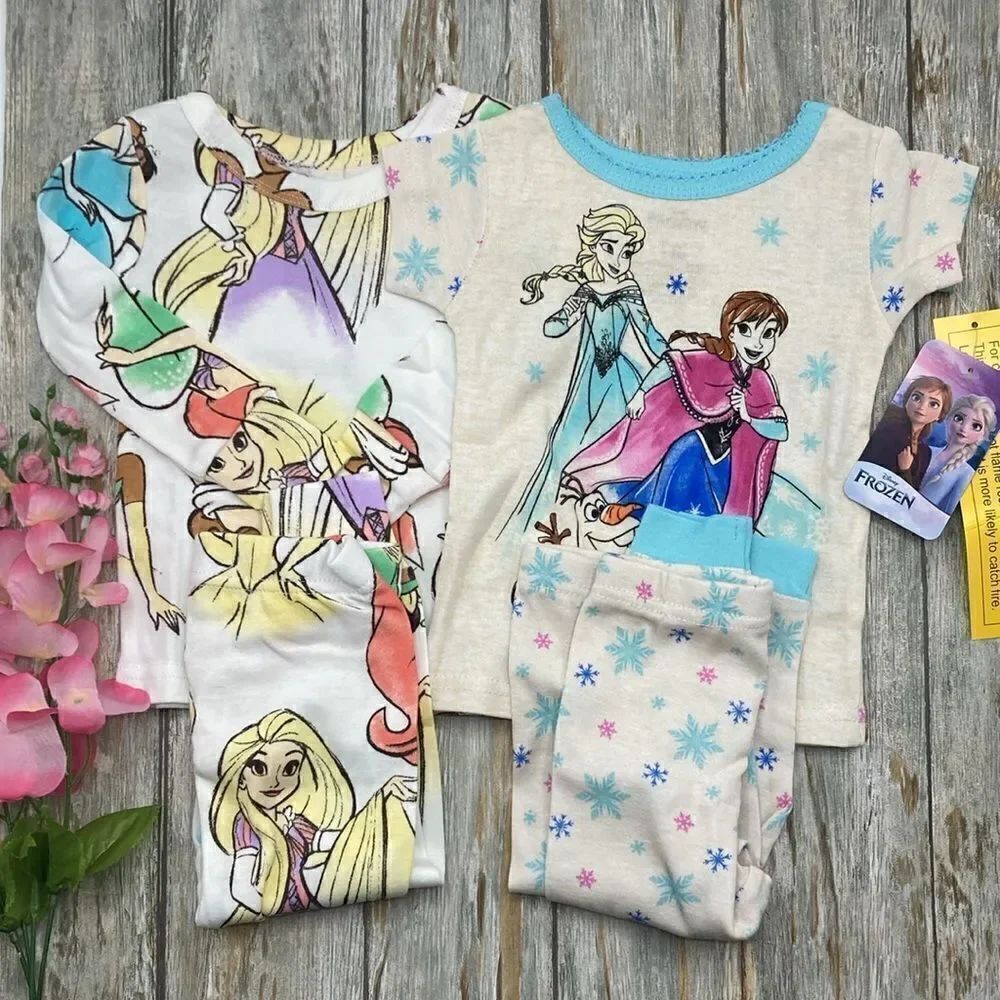 Disney Princess Snug Fit Pajamas Long & Short Sleeve 2, 2-Piece Sets Size 12M